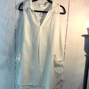 Sigrid Olsen 100% linen white long Sleeveless Tunic NWOT